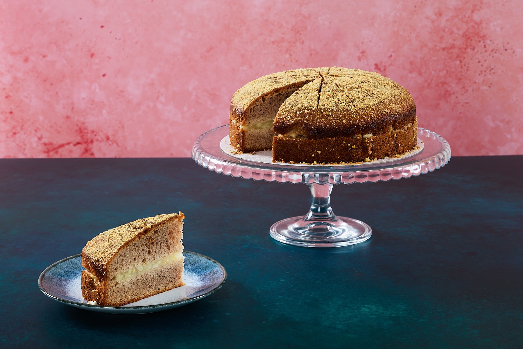 Salted Caramel and Apple Salted caramel and apple cake with caramel frosting and apple slices.