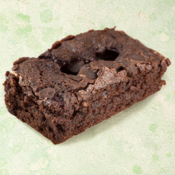 Vegan chocolate raspberry brownies with raspberry topping.
